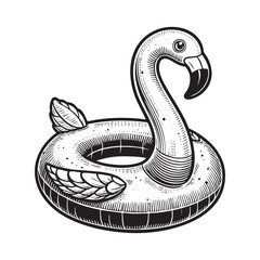 Detailed Vector Illustration	flamingo inflatable balloon	in Detailed Black and White Drawing