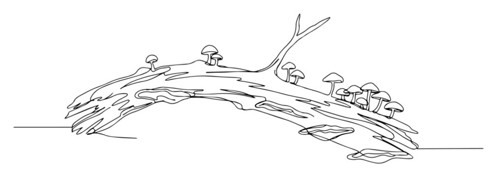 forest log with tiny mushrooms minimalist oneline vector illustration outline