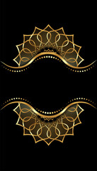 Luxury Indian or Arabic background, golden Flower Mandala pattern Arabic Islamic style. Ramadan Style Decorative for print, poster, cover, brochure, flyer, banner. Copy space on black template