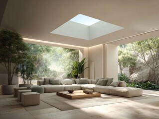 A light-filled living area with a modern design showcases a seamless indoor-outdoor transition.