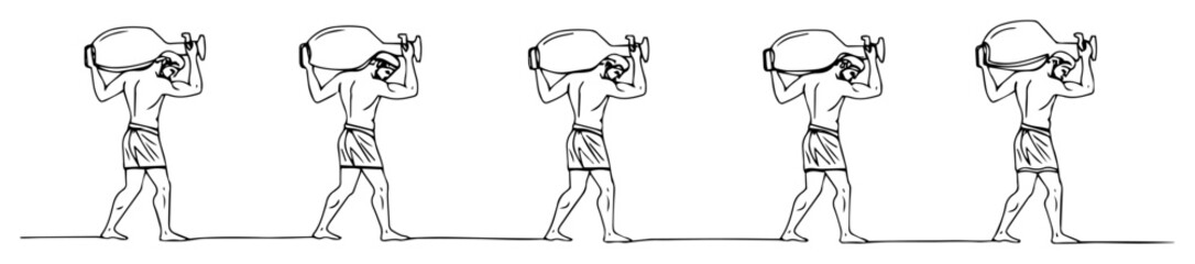 row of walking women carrying water jugs border divider minimal oneline vector illustration outline