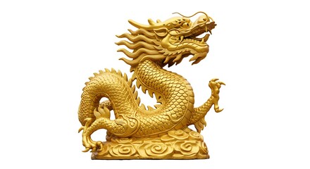 Fototapeta premium Golden dragon statue with transparent background