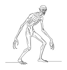 emaciated ghoul zombie lurking monoline vector lineart
