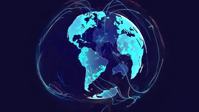 A blue and black globe with lines marking the equator, suitable for educational or scientific purposes