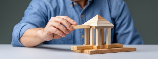 Building a Wooden Model of a House Symbolizing Construction Ideas