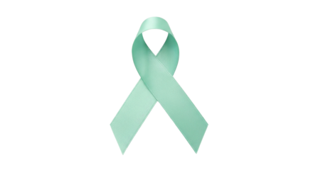 Teal ribbon as a symbol of ovarian cancer awareness isolated PNG with Transparent Background
