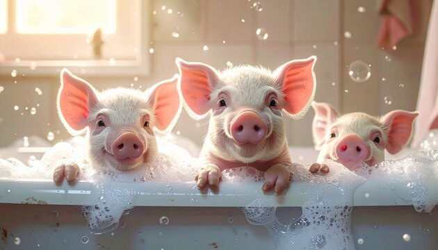 Niedliche Ferkel in einer Badewanne