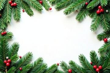 Elegant green fir branches border, classic Xmas design , woodland, design