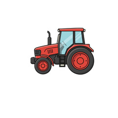 Flat Vector Illustration of Red Farm Tractor Side View – Agriculture and Farming Vehicle