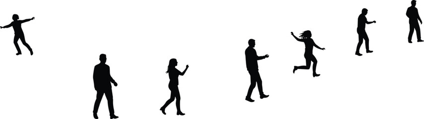 Silhouette walking running figures, human motion poses, athletic exercise illustration, dynamic movement design, fitness activity concept, sports training graphic