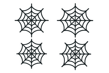Spiderweb icon set. Cobweb symbol collection. Vector cartoon illustration for Halloween design. Spooky, scary arachnid net graphic element. Black linear trap pattern isolated.