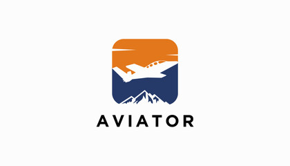flight aviation with mountain logo design. aviator vector air plane wing logo design template
