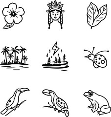 Fototapeta premium Nature flora fauna doodle vector illustration collection tropical elements design graphics drawing art
