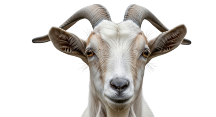 Goat head looking directly at the camera isolated PNG with Transparent Background