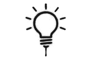 Spray painted urban graffiti light bulb icon. Symbol of idea, creativity, innovation, and inspiration. Dripping aerosol street art lamp. Textured hand drawn vector illustration.