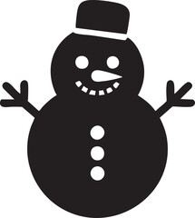 Cute smiling snowman icon – black & white winter silhouette vector