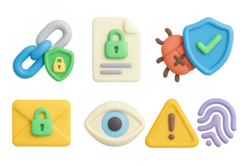 Cyber security icons in modern 3d style for digital protection concepts
