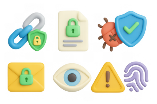 Cyber security icons in modern 3d style for digital protection concepts