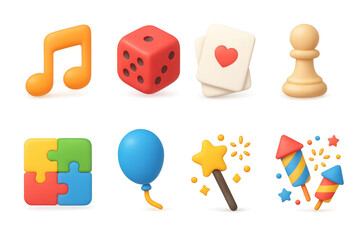 Vibrant 3d icons: music, games, and celebrations
