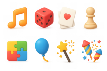 Vibrant 3d icons: music, games, and celebrations