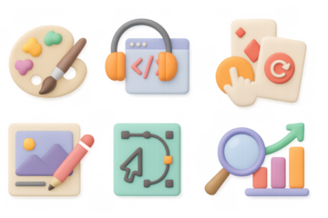 3d creative design icons set: art palette, code, tools, analytics