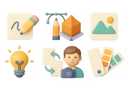 Creative design tools and innovation icons in 3d style for modern conceptual projects