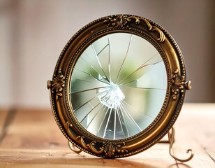 Antique mirror with shattered glass