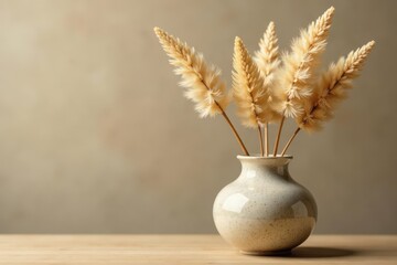 Creamy pampas in a stylish ceramic vase, natural textures , craft, neutral, light