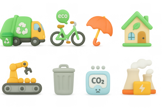 Eco-friendly icons set featuring sustainability, clean energy, recycling, and green living elements