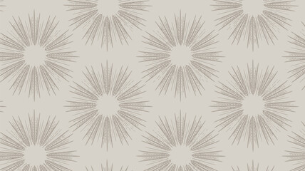 Seamless pattern of stylized sunbursts in neutral tones creating a repetitive decorative background