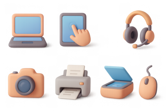 3d technology icons: gadgets and devices for digital interaction