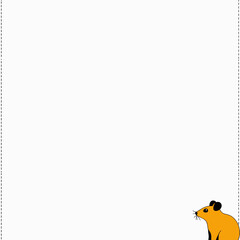 Obraz premium Minimalistic Illustration of a Cute Yellow Mouse with Whiskers in the Corner of a White Background with Dotted Border