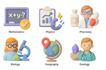 Colorful 3d education icons for science subjects and learning concepts