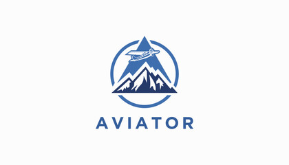 flight aviation with mountain logo design. aviator vector air plane wing logo design template