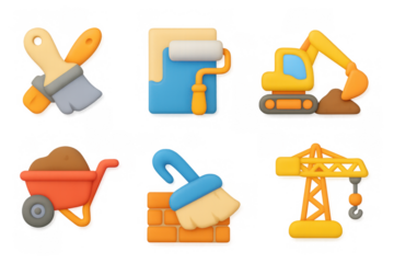Colorful 3d construction tools icons for diy and building projects