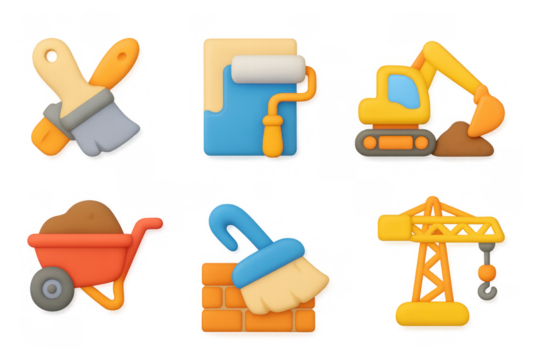 Colorful 3d construction tools icons for diy and building projects
