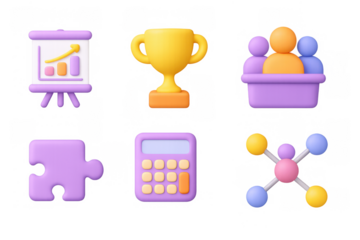 Colorful 3d icons of business and teamwork concepts