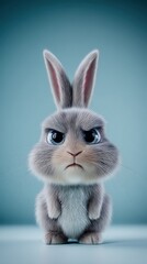 Obraz premium Adorable fluffy rabbit posing against a vibrant blue backdrop, captivating portrait