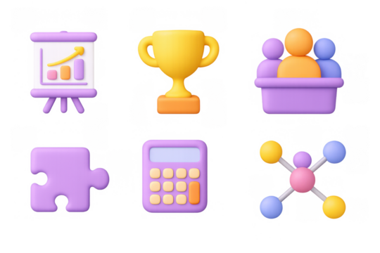 Colorful 3d icons of business and teamwork concepts