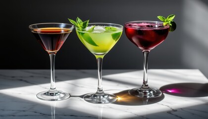 Elegant Cocktail Trio Marble with Dramatic Lighting
