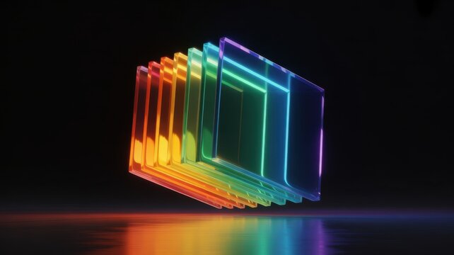 Illuminated Geometric Structure: A captivating display of vibrant neon light structures, radiating energy and modern innovation against a dark canvas, creates a spectacle of color.