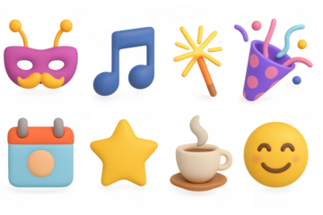 Colorful 3d emoji and celebration icons