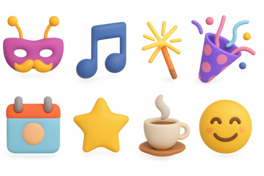 Colorful 3d emoji and celebration icons