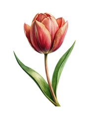 Fototapeta premium Detailed watercolor painting of a single red and yellow tulip flower