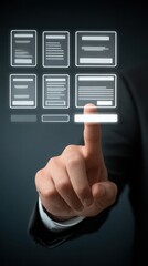 Interactive digital display, person engaging with touch screen technology fingertip