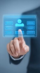 Interactive technology, person engaging with a modern touch screen interface human