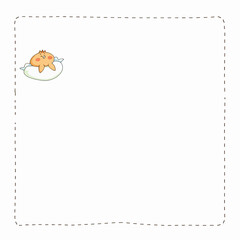 Fototapeta premium Cute Cartoon Character Floating in a Minimalist Dotted Frame with Soft Pastel Colors in a Simple Illustration