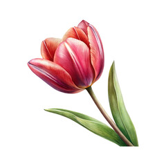 Fototapeta premium Elegant watercolor painting of a single red tulip on a white background