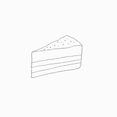 Simple Black and White Illustration of a Slice of Layered Cake with Sprinkles on Top in Minimalist Style on White Background