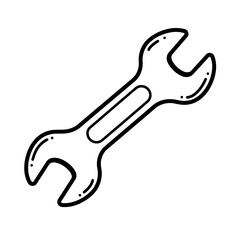 Wrench tool in black line art style isolated on white background  